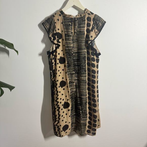 THML Dress Women M Black Tan Animal Print Shift Ruffle Cap Sleeve Cocktail Party - Picture 2 of 7